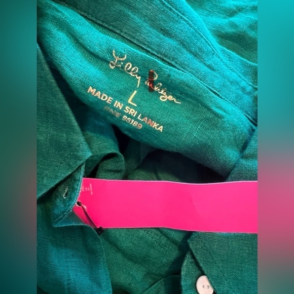 NEW LILLY PULITZER sea view linen button down top in evergreen - Picture 14 of 14